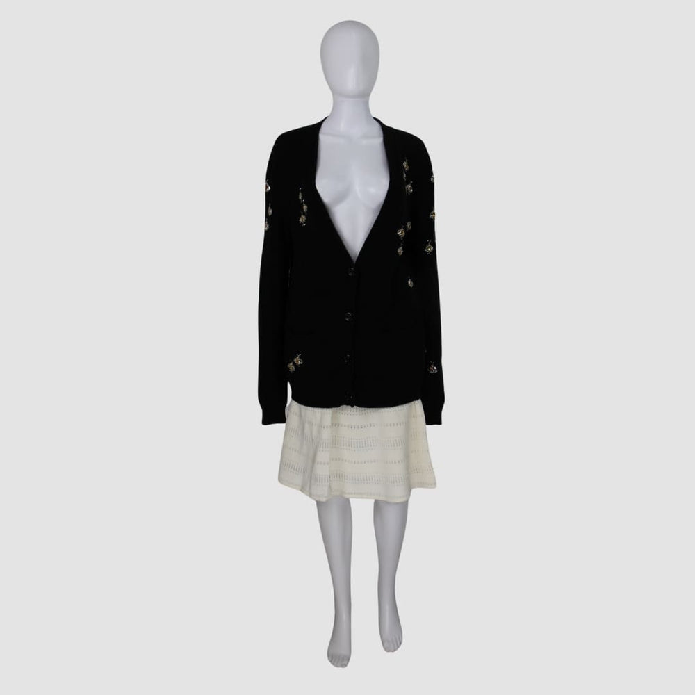 Gucci Black All Over Embellished Knit Cardigan