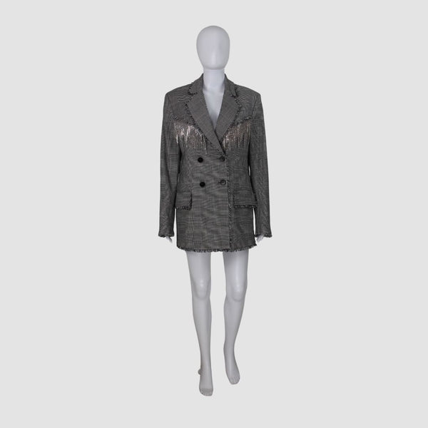 MSGM Gray Crystal-embellished Houndstooth Crepe In Plaid Blazer