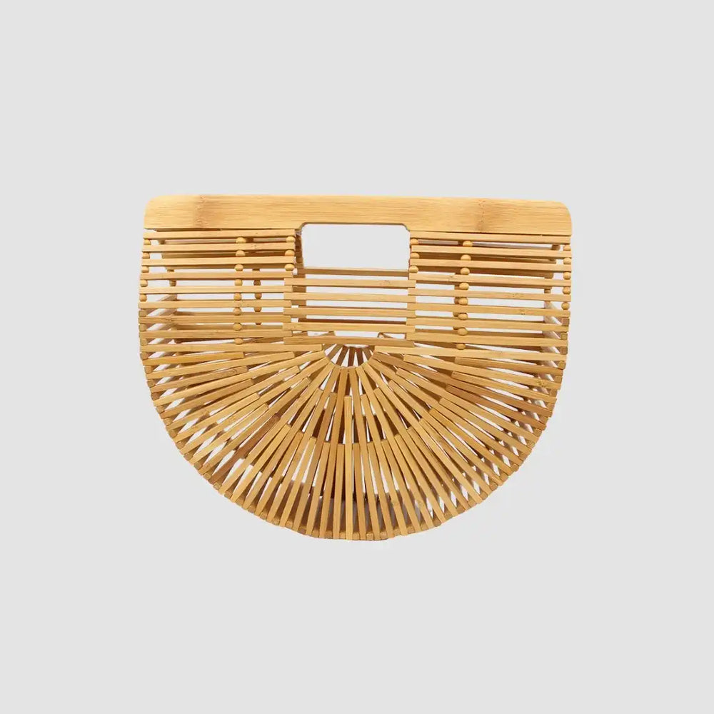 Ark Bamboo Fan Clutch Handbag Tan