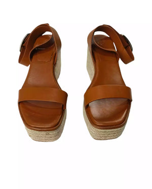 Brown Crisscross Wedge Sandals