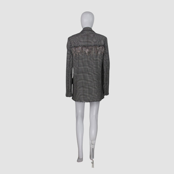 MSGM Gray Crystal-embellished Houndstooth Crepe In Plaid Blazer