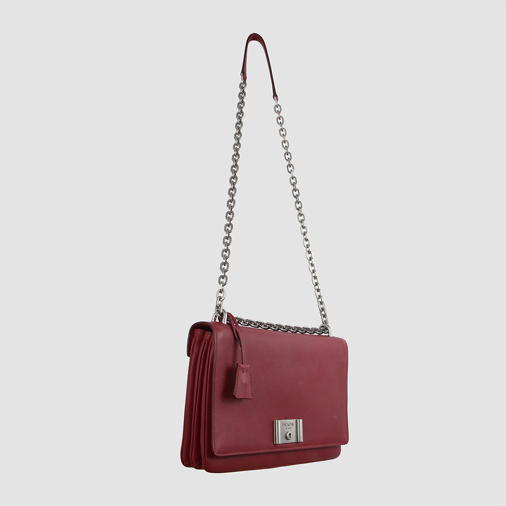 Leather Lock Flat Shoulder Bag