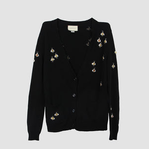 Gucci Black All Over Embellished Knit Cardigan