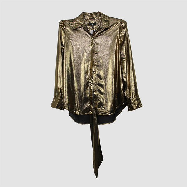 7 For All Mankind Gold Metallic Button Up Top