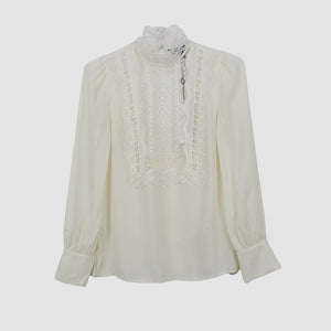 Karen Millen Cream Embroidered Bib Detail Blouse Top