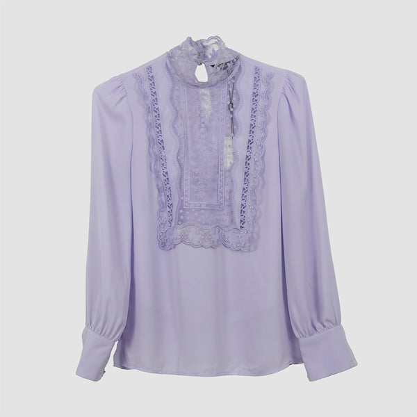 Karen Millen Purple Embroidered Bib Detail Blouse Top