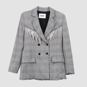 MSGM Gray Crystal-embellished Houndstooth Crepe In Plaid Blazer