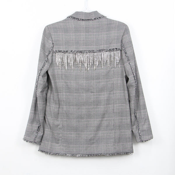 MSGM Gray Crystal-embellished Houndstooth Crepe In Plaid Blazer