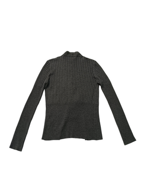 Gray Knitted Long Sleeve Top with Tie