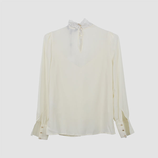 Karen Millen Cream Embroidered Bib Detail Blouse Top