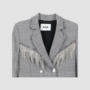 MSGM Gray Crystal-embellished Houndstooth Crepe In Plaid Blazer