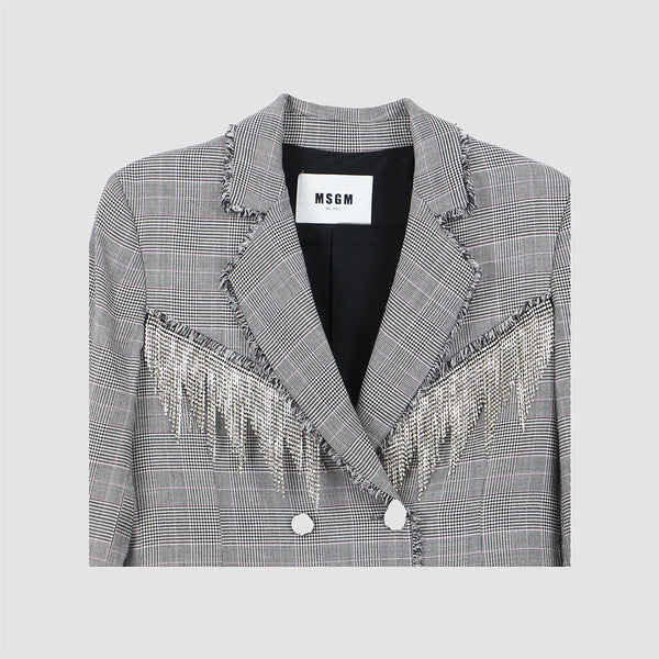 MSGM Gray Crystal-embellished Houndstooth Crepe In Plaid Blazer