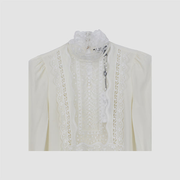 Karen Millen Cream Embroidered Bib Detail Blouse Top