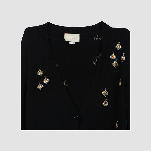 Gucci Black All Over Embellished Knit Cardigan