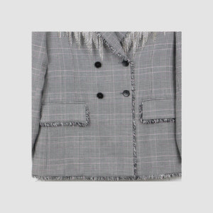 MSGM Gray Crystal-embellished Houndstooth Crepe In Plaid Blazer