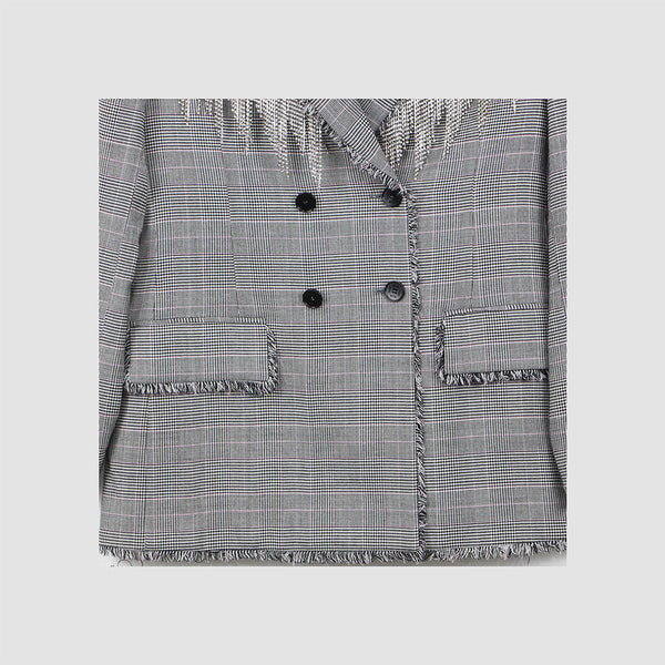 MSGM Gray Crystal-embellished Houndstooth Crepe In Plaid Blazer