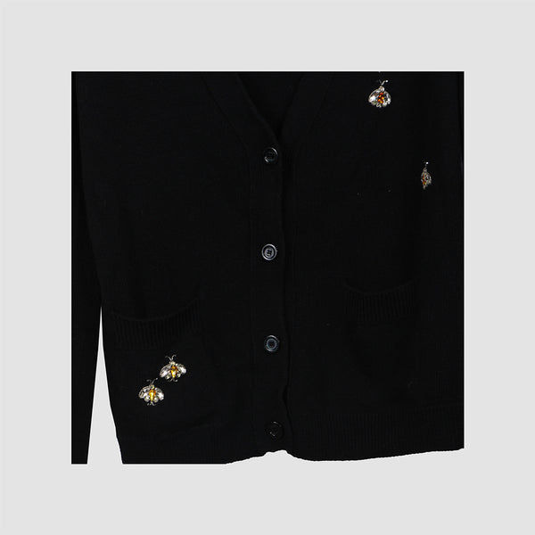 Gucci Black All Over Embellished Knit Cardigan