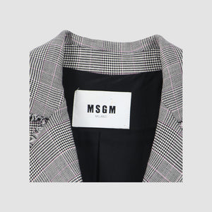 MSGM Gray Crystal-embellished Houndstooth Crepe In Plaid Blazer