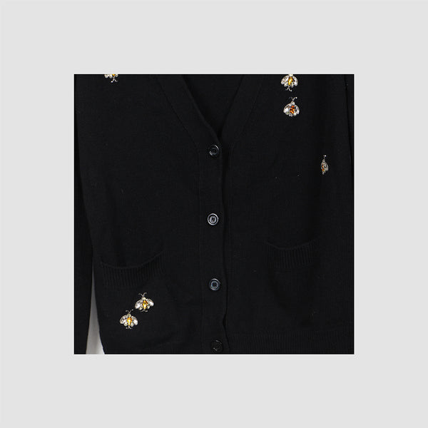 Gucci Black All Over Embellished Knit Cardigan