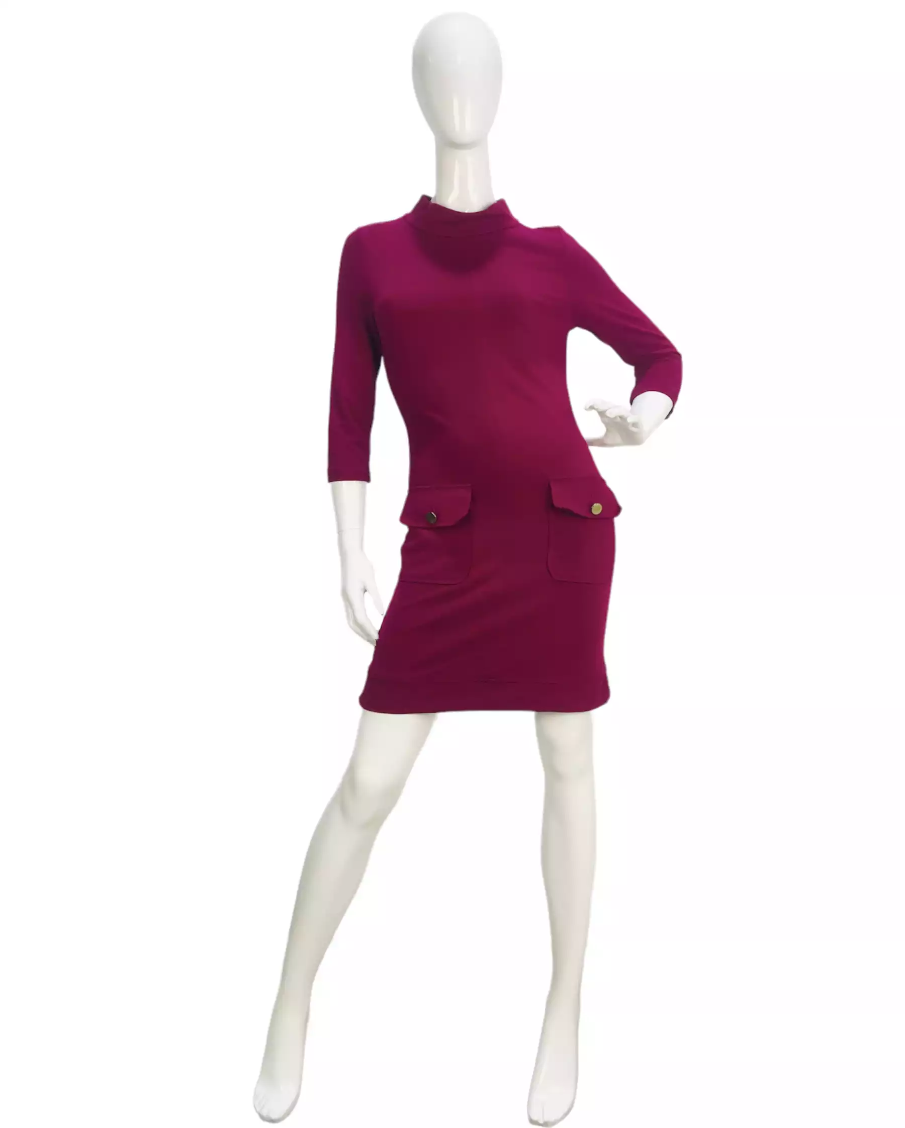 Laura Ashley Burgundy Gold Button Pockets Floral Knit Dress