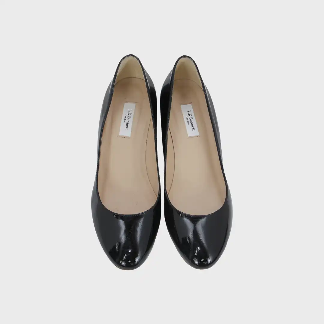 L.K. Bennett London Black Patent Leather Maddox Pump Wedged Heels