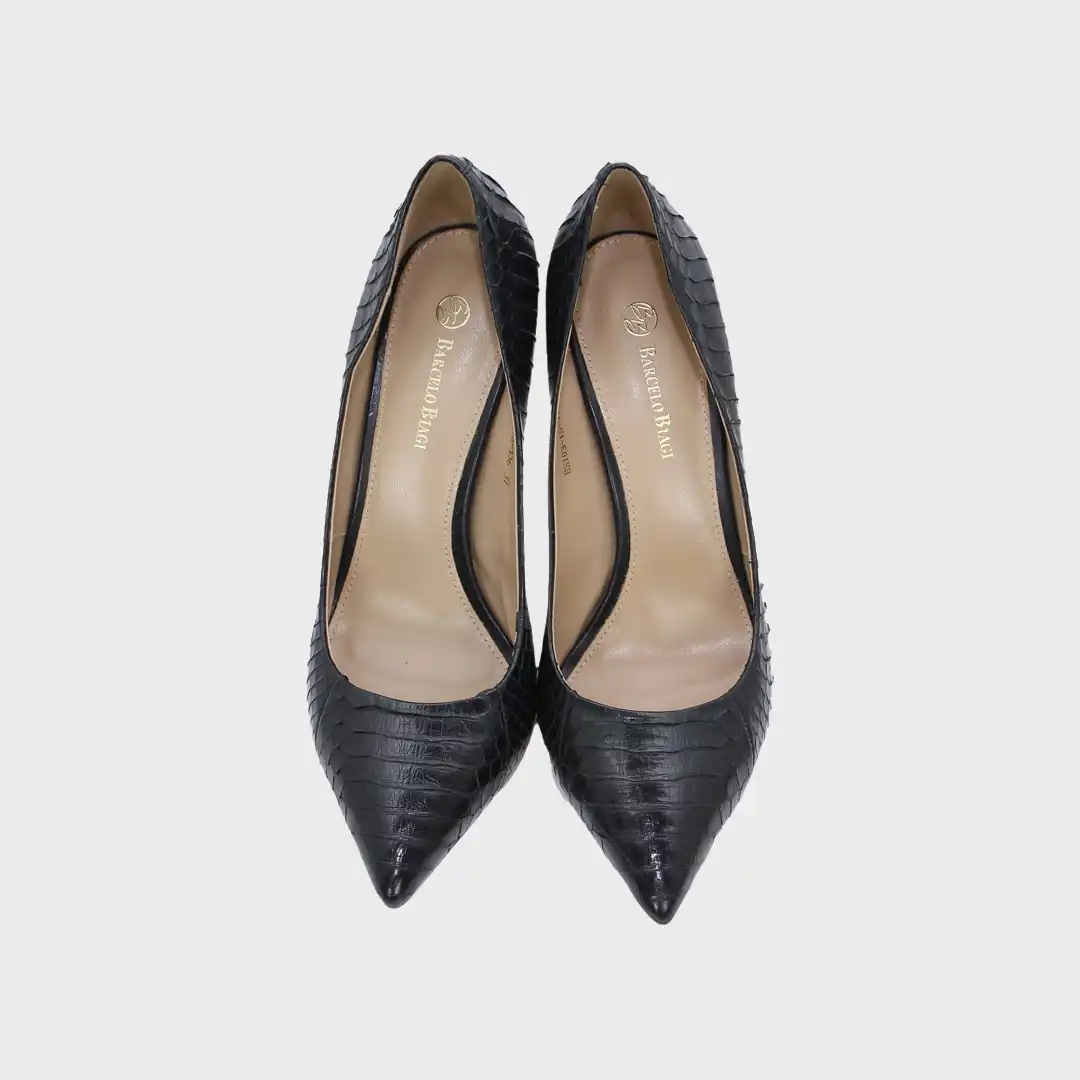 Barcelo Biagi Black Crocodile Pattern Toe High Heels Shoes