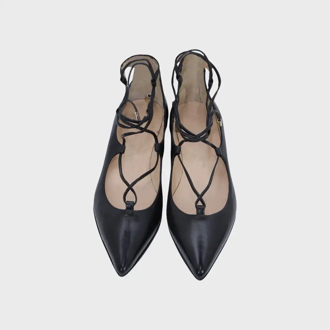 Flavio Castellani Black Leather Lace-Up Ballerina Shoes