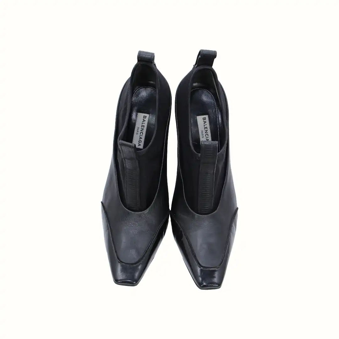 Balenciaga Black Leather and Neoprene Scuba Wedge Ankle Boots