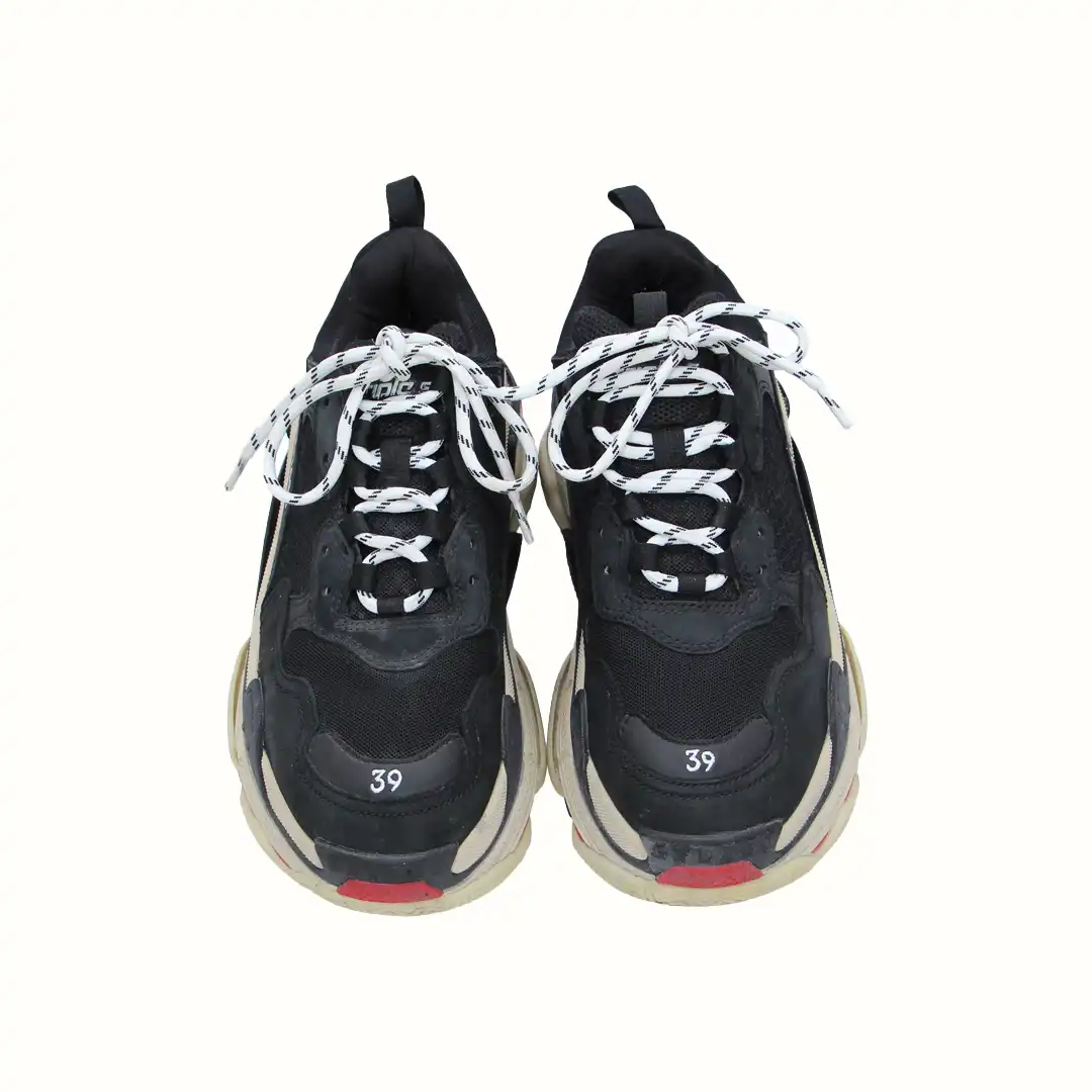 Balenciaga Black Mesh and Nubuck Leather Triple S Sneakers