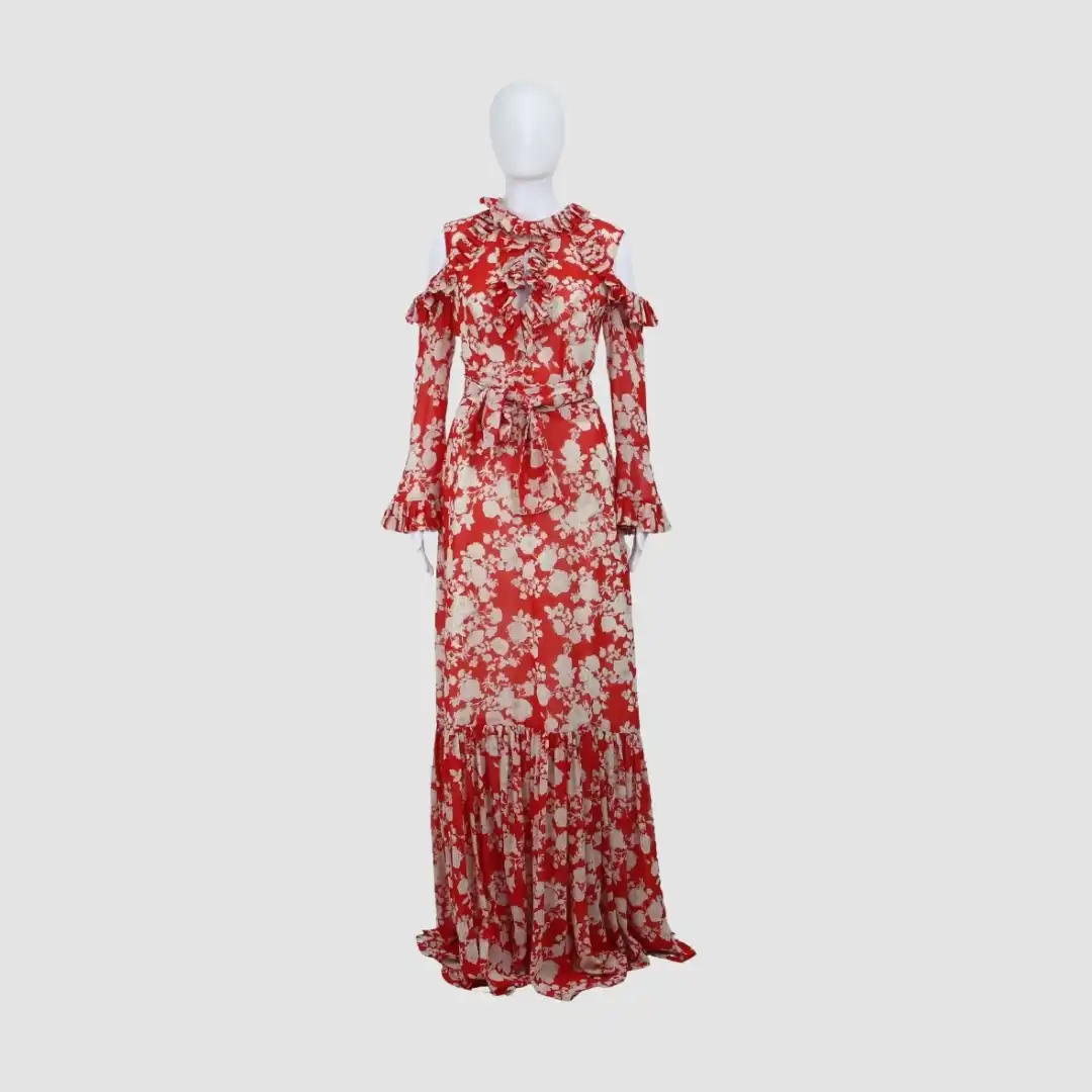 Stella & Amelia Red Floral Print Off Shoulder Long Sleeve Maxi Dress