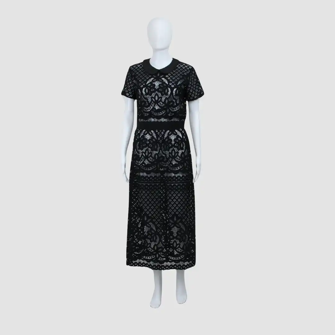 Atos Lombardini Black Lace Short Sleeve Maxi Dress