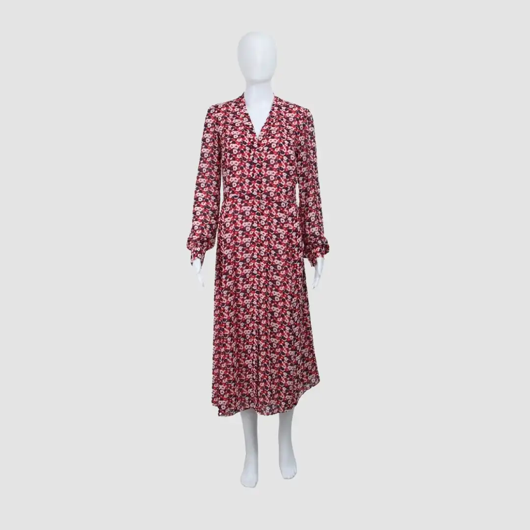 Michael Kors Multicolor Floral Print Buttons Down Long Sleeve Maxi Dress