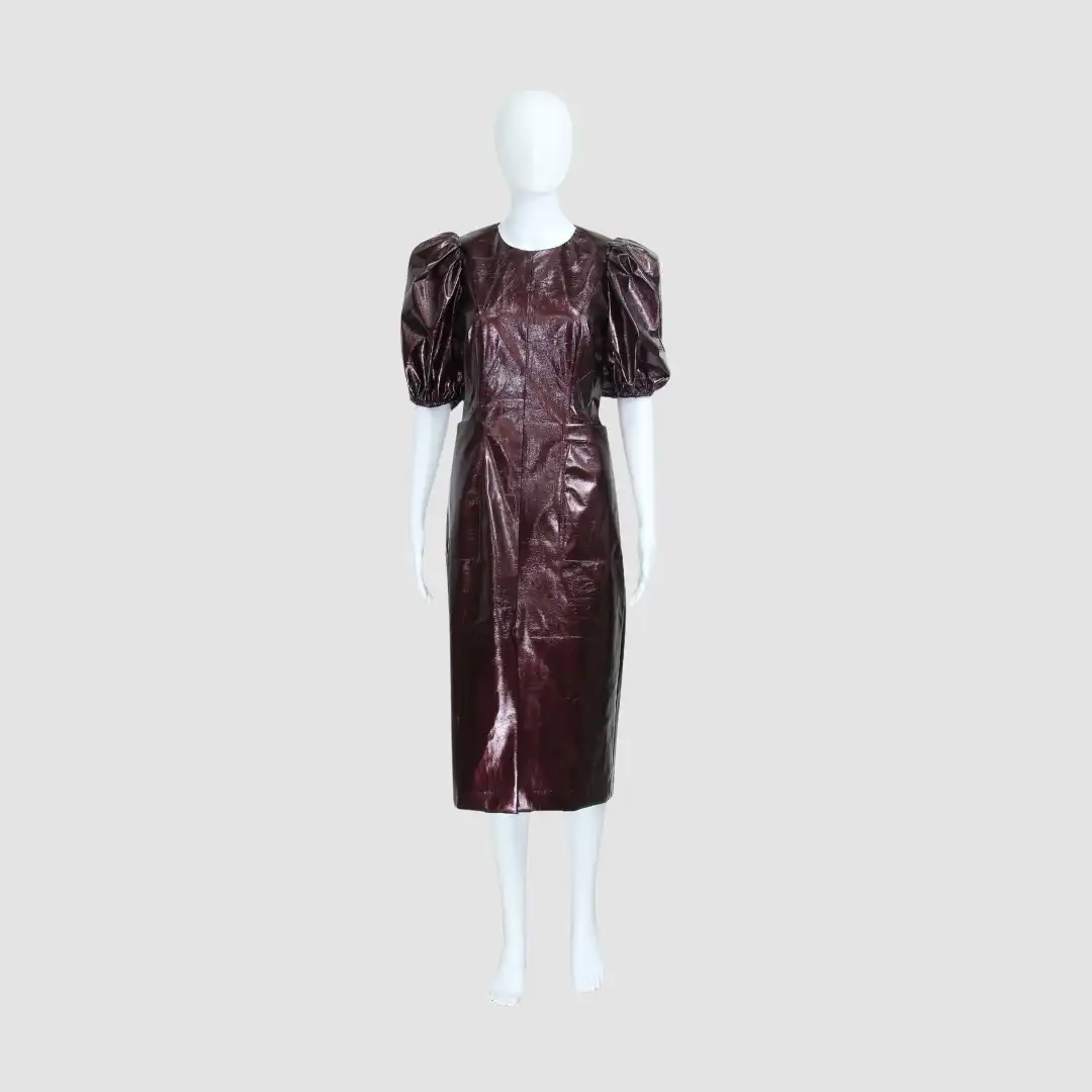 Rotate Birger Christening Burgundy Ballon Sleeve Dress