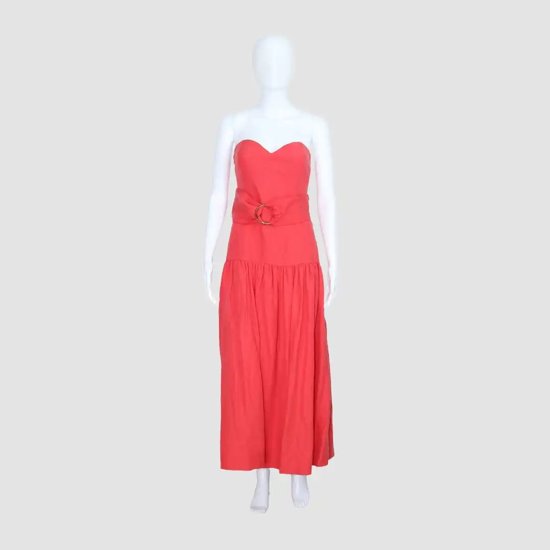 Mara Hoffman Red Linen Maxi Strapless Dress