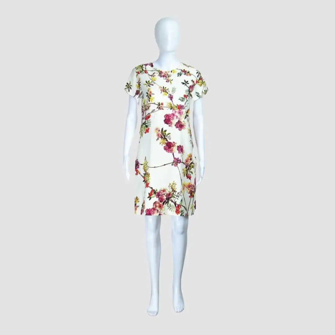 Giambattista Valli White Printed Flowers Caps Sleeve Mini Dress