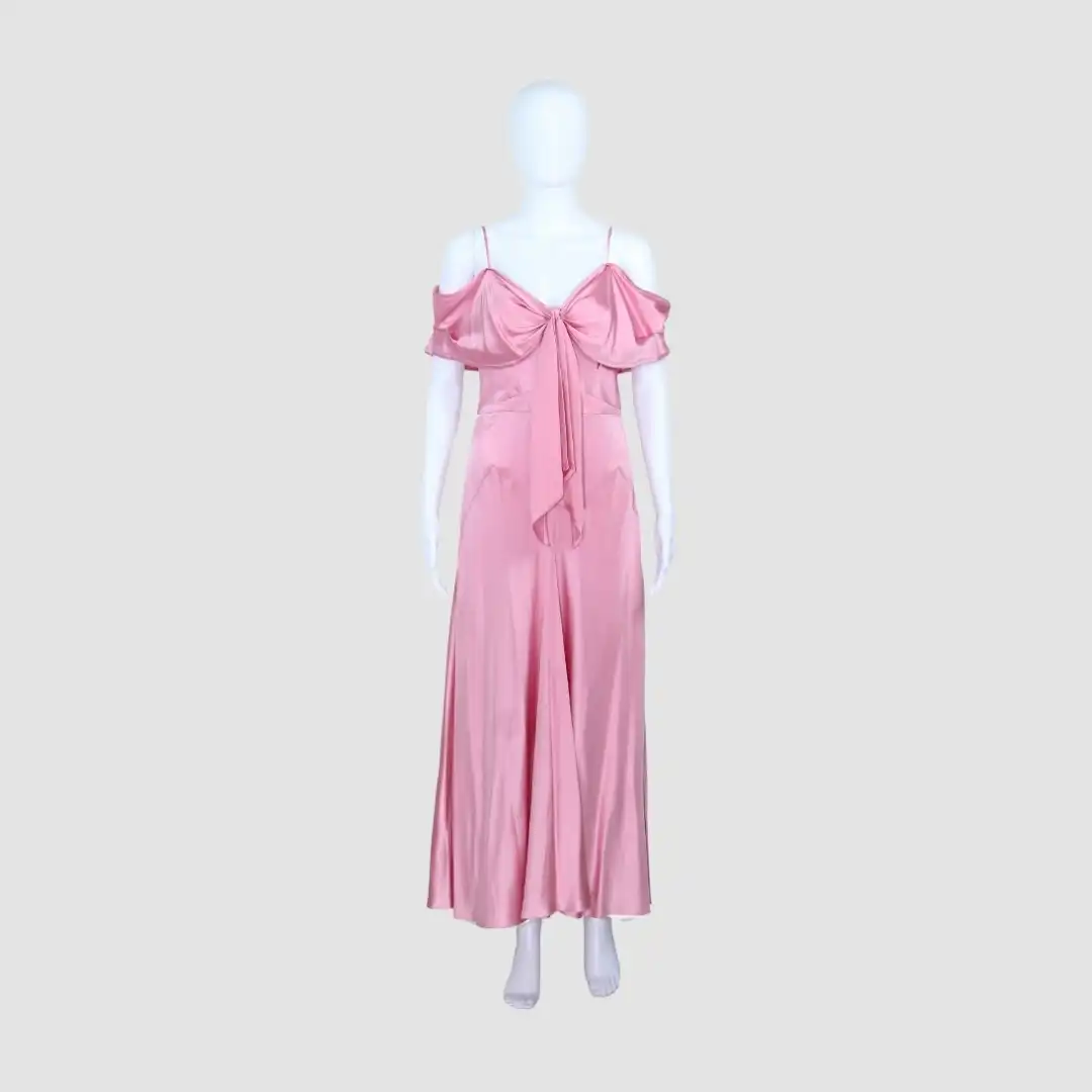 Anna Mason Pink Lily Bow-Detailed Cold-Shoulder Silk-Satin Maxi Dress