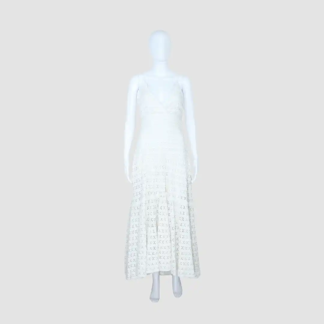 Love Shack Fancy White V-neck Dua Ruffled Tiered Crocheted Cotton Maxi Dress