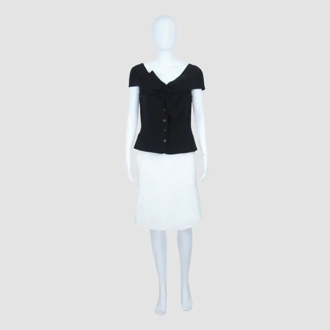 Christian Dior Black V-Neck Front Button Short Sleeve Top