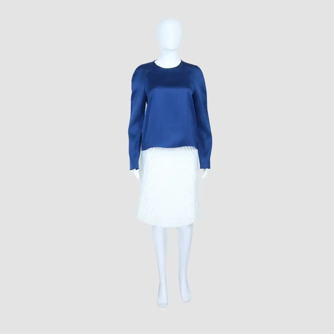 Chloe Blue Round Neck Long Sleeve Back Zipper Top