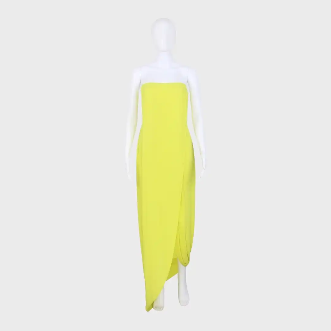 BCBG Maxazria Yellow Green Strapless Wrap Maxi Dress