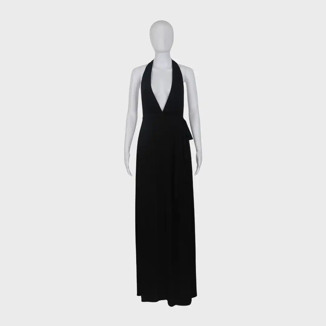 BCBG Maxazria Black Halter Neck Wrap Maxi Dress