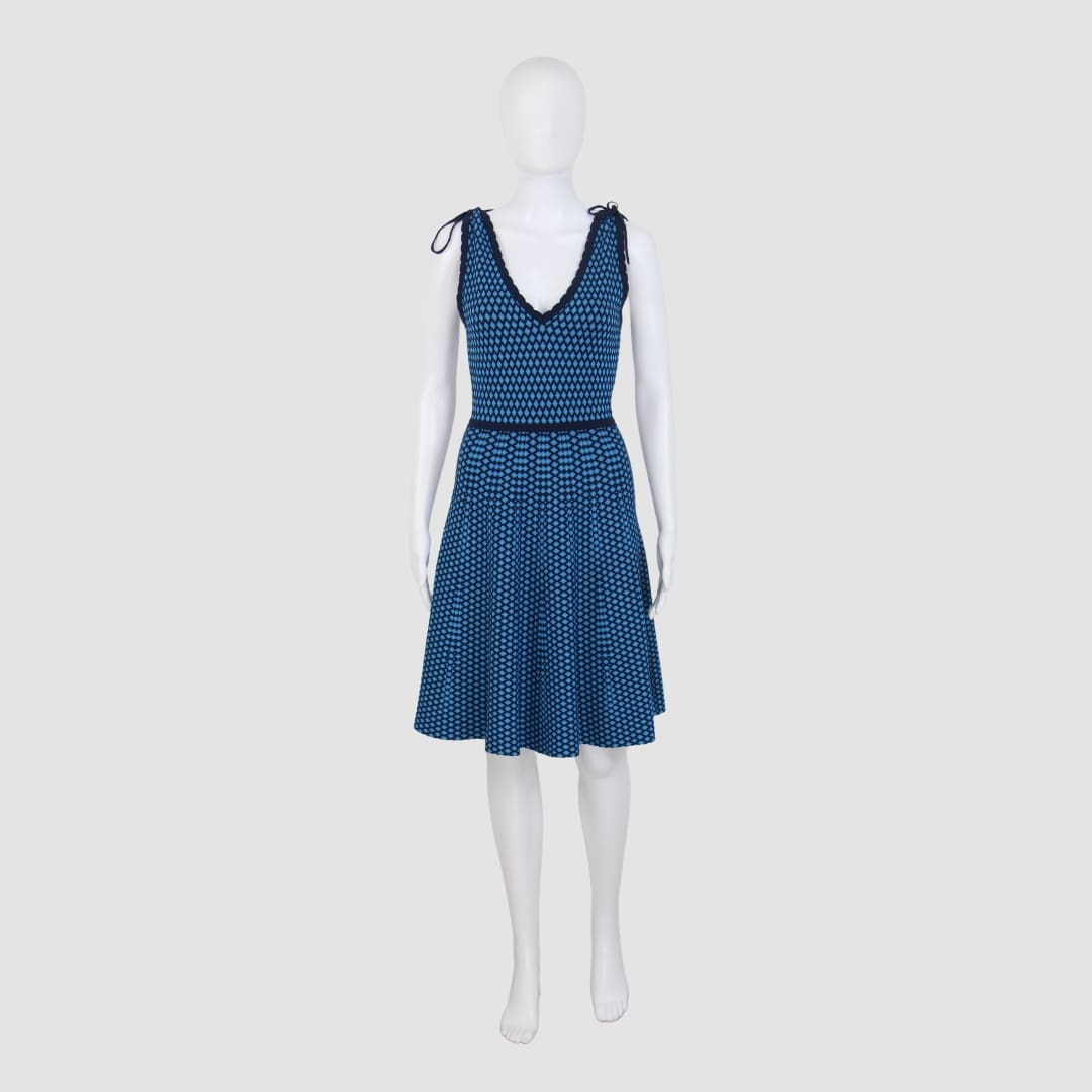 Claudie Pierlot Blue Diamond Print Sleeveless Mini Dress