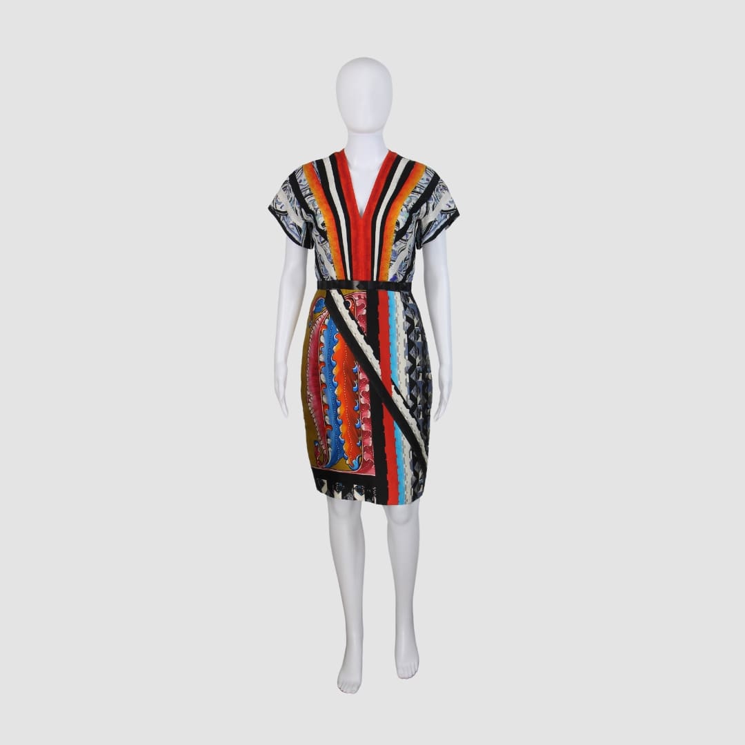 Peter Pilotto Multicolor V-Neck Short Sleeve Midi Dress