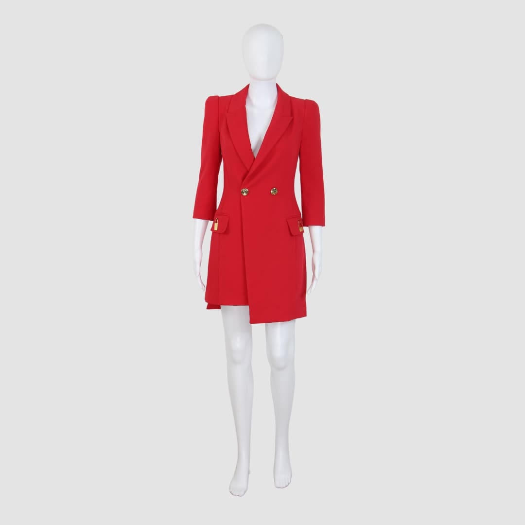 Elisabetta Franchi Red Turn Lock Plaques Coat Dress