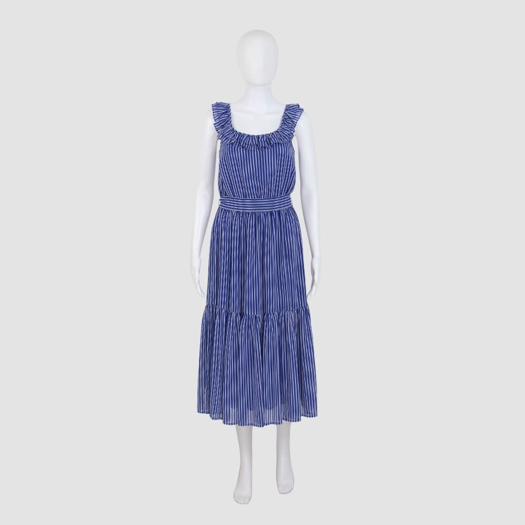 Michael Kors Blue Sleeveless Stripe Midi Dress