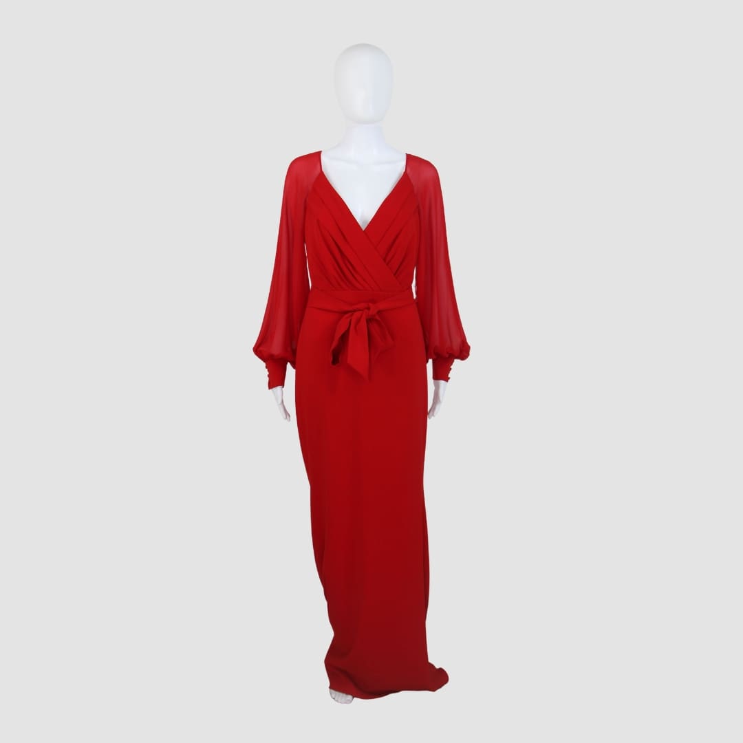 Badgley Mischka Red Long Sleeve Maxi Dress