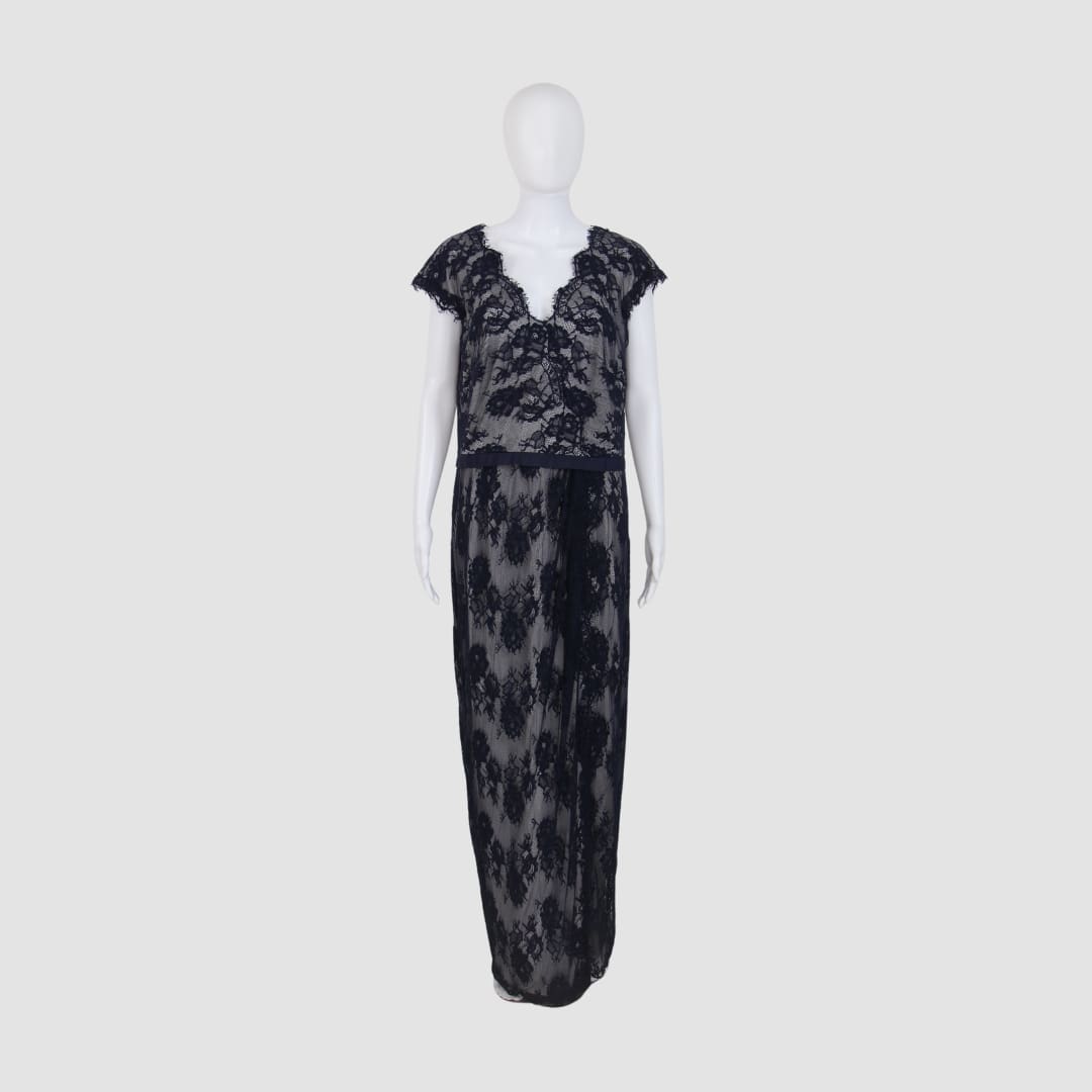 Tadashi Shoji Blue Collar Lace Sleeveless Maxi Dress