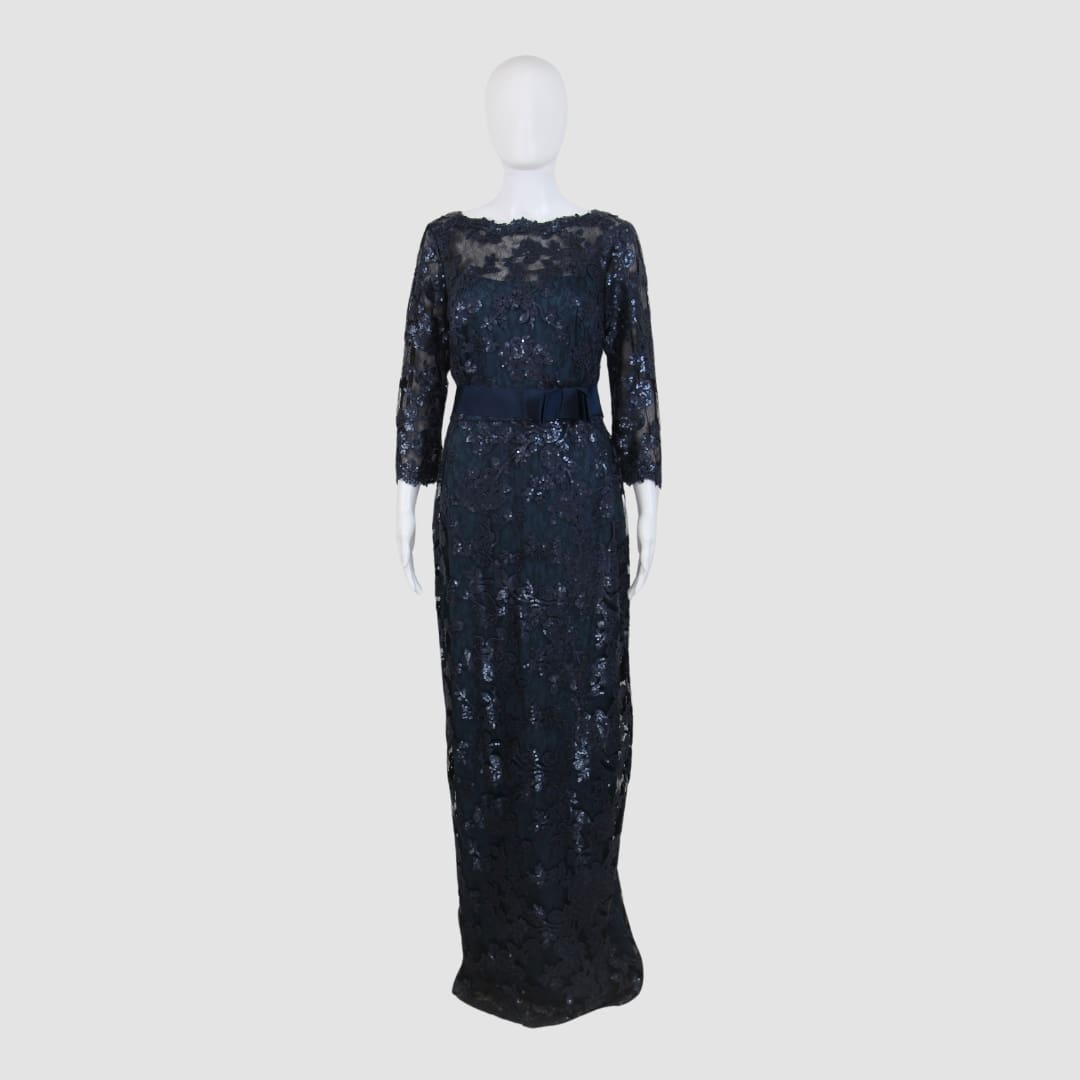 Tadashi Shoji Steel blue Lace Sleeveless Maxi Dress