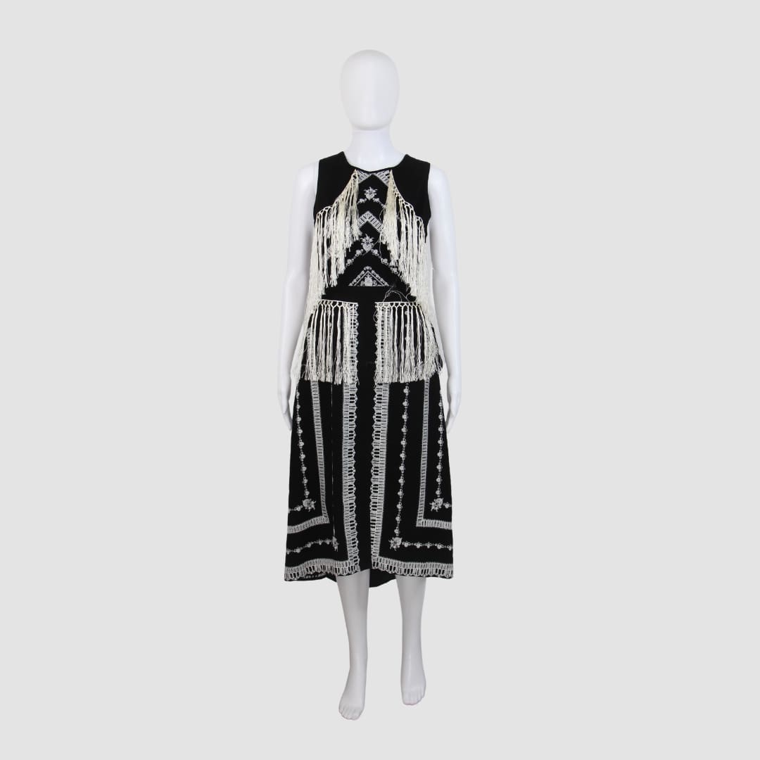 BCBGMaxazria Black Runway Tatiana Embroidered With Fringe Dress