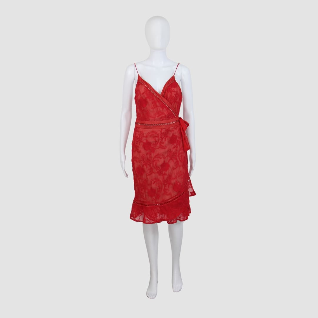 Winona Red Sleeveless Wrap Mini Dress